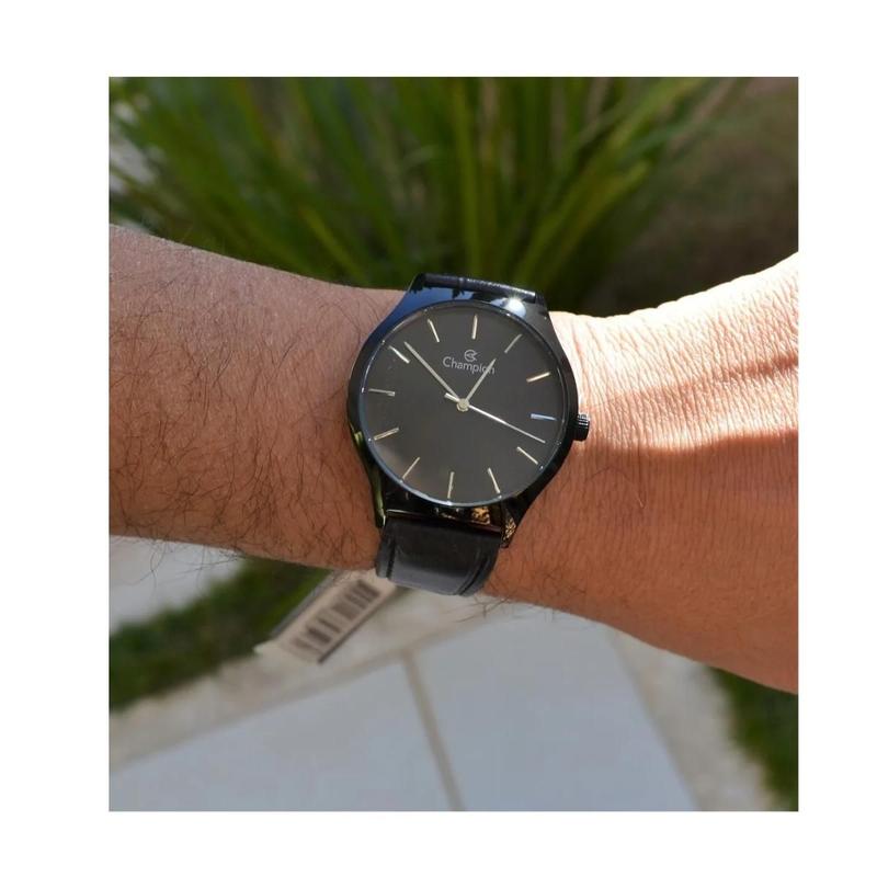 Relogio Champion Preto Couro Masculino CN20597P - Relógio